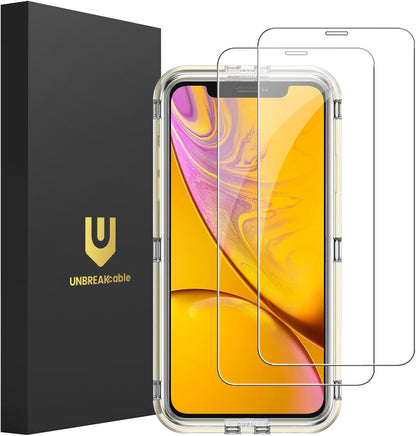 UNBREAKcable 2-Pack Screen Protector for iPhone 11/iPhone XR, Double Shatterproof Tempered Glass [Easy Installation Frame] [9H Hardness] [99.99% HD Clear]