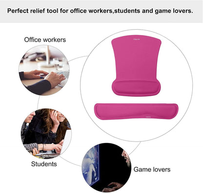 MOSISO Wrist Rest Support for Mouse Pad & Keyboard Set, Ergonomic Mousepad Non-Slip Base Home/Office Pain Relief & Easy Typing Cushion with Neoprene Cloth & Raised Memory Foam, Rose Red