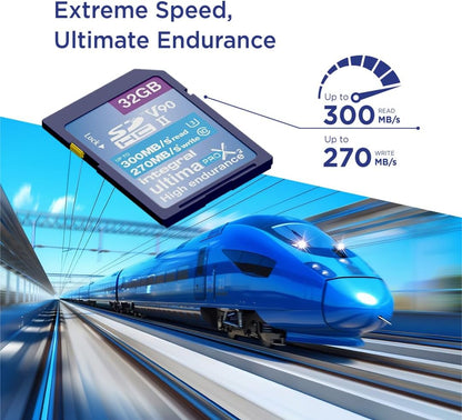 Integral 32GB UHS-II SD Card V90 Up to 300MBs Read and 270MBs Write Speed 1866X SDHC Professional High Speed Memory Card