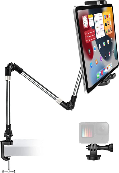 Tablet Holder for Desk Clamp 360° Phone iPad Mount, 35" Adjustable Arm Tablet Stand for Bed, Aluminum Flexible Webcam Camera Clip for iPad Pro 12.9 Air Mini, Tabs, Switch, iphone, 4.7-13" Device/Gopro