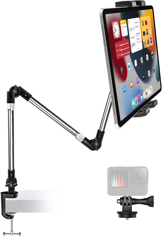Tablet Holder for Desk Clamp 360° Phone iPad Mount, 35" Adjustable Arm Tablet Stand for Bed, Aluminum Flexible Webcam Camera Clip for iPad Pro 12.9 Air Mini, Tabs, Switch, iphone, 4.7-13" Device/Gopro