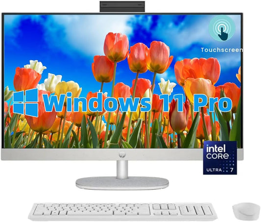 HP All-in-One Desktop - 27'' FHD Touchscreen Computer, Windows 11 Pro, Intel 12-core Ultra 7 155U(Beats i7-1355U), Wi-Fi 6, Bluetooth, Adjustable Height, Anti-Glare (16GB RAM | 1TB SSD)