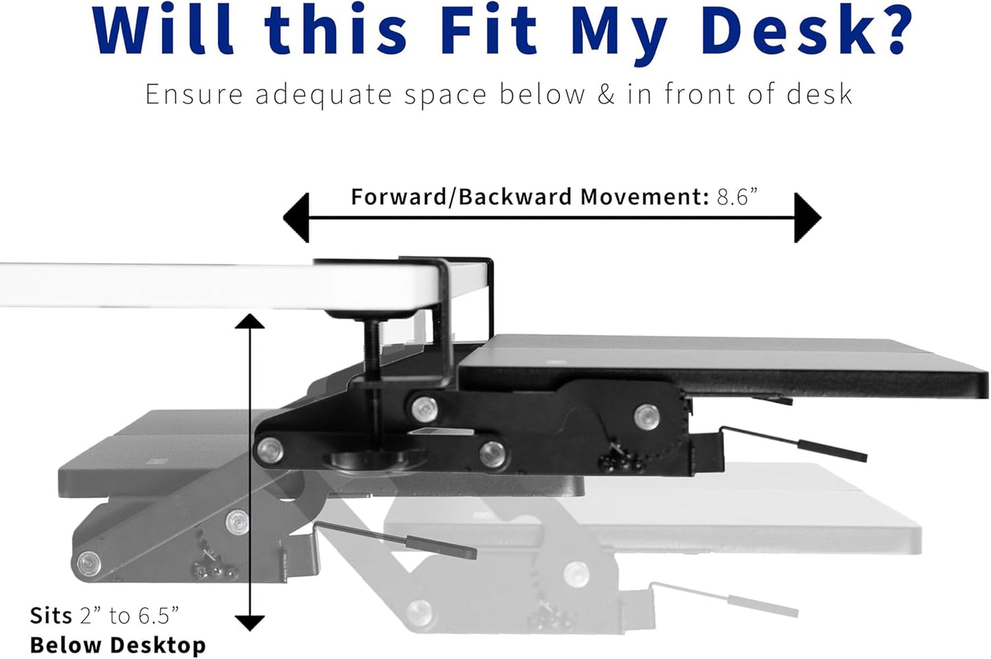 VIVO Large Clamp-on 27 (33 Including Clamps) x 11 inch Computer Keyboard and Mouse Tray with 12 Setting Swinging Height Adjustment, Platform Drawer for Typing, Black, MOUNT-KB08V