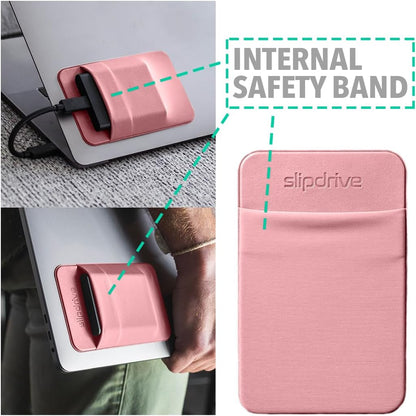 Slipdrive - Portable Hard Drive Sleeve for Laptop - SSD Solid State Drive - Reusable Adhesive - 5” x 3.2” Stick on External Hard Drive Carrying Case - Travel Pocket Pouch (Small, Pink)