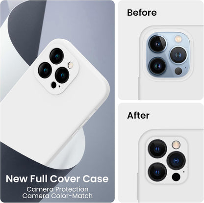 FireNova Designed for iPhone 13 Pro Max Case, Silicone [Camera Protection] Phone Case with [2 Screen Protectors], Soft Anti-Scratch Microfiber Lining Inside, 6.7 inch, White