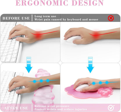 Gel Cloud Keyboard and Mouse Wrist Rest, Cute Wrist Support and Arm Support Rest for Typing Pain Relief，Suitable for Office/Computer/Laptop/Gaming Set-Pink
