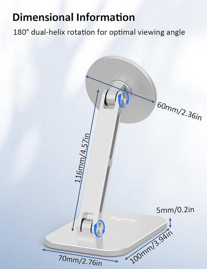 Magnetic Phone Stand for MagSafe Adjustable - Aluminum Portable Phone Holder for Desk with 360° Rotating Head Compatible with iPhone 16/15/14/13/12 Pro Max and Magnetic Phone Case, Silver