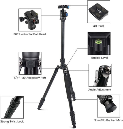 SIRUI Traveler 7A 65.55'' Aluminum Camera Tripod, E-10 Panorama Ball Head and Arca Swiss Quick Release Plate,Load Up to 17.6 lbs,Convertible to Monopod