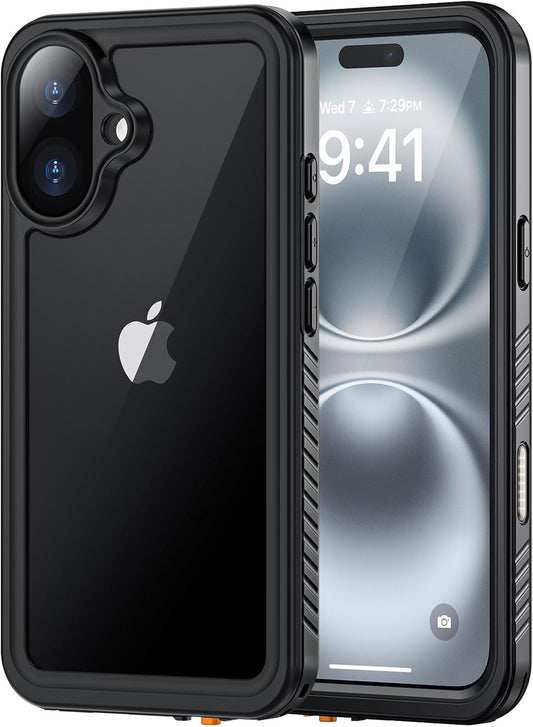 Lanhiem for iPhone 16 Plus Case, IP68 Waterproof Dustproof Shockproof Cases with Built-in Screen Protector, 360 Full Body Heavy Duty Rugged Phone Cover for iPhone 16 Plus - 6.7 inch (Black/Clear)