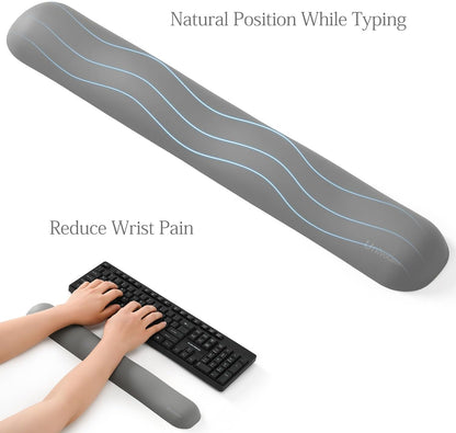 UnivoColors Design-Wave Keyboard Wrist Rest, Artificial Sheepskin+Memory Foam+Ergonomic+Anti-Slip Gel, Resilience Support During Work and Gaming,Keyboard Accessory,Grey