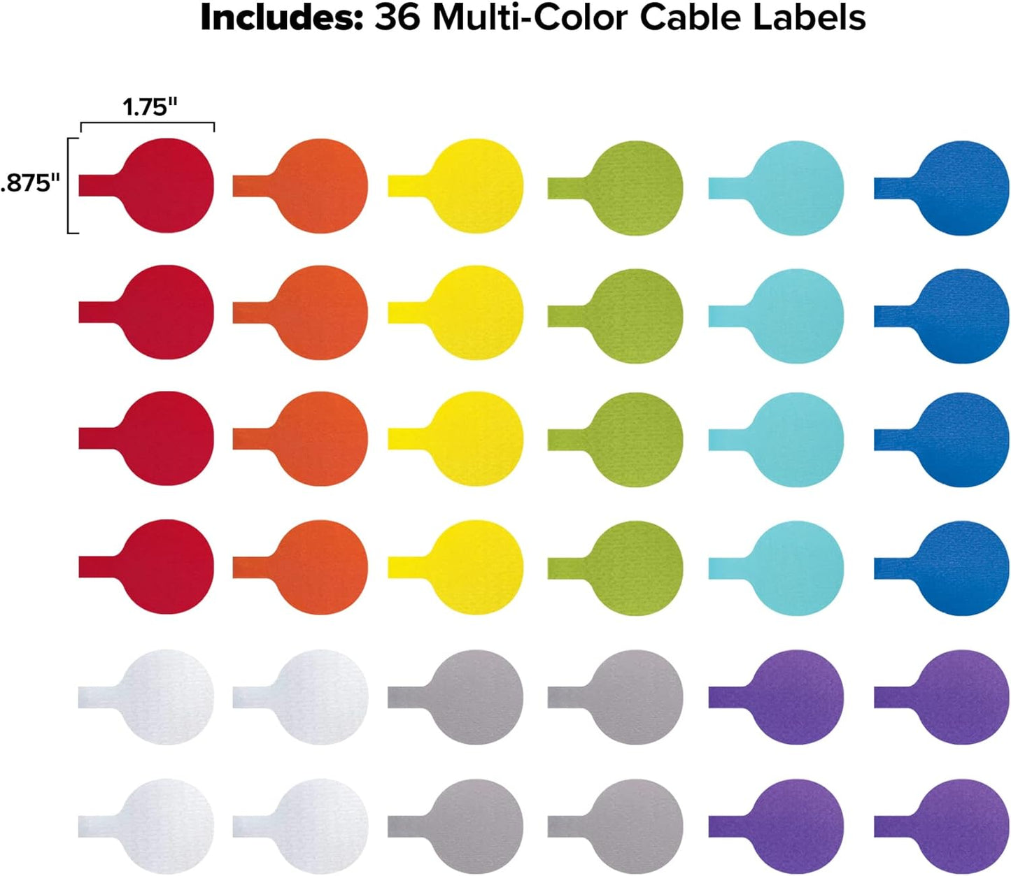 Cable Labels - Wrap-It Storage - Circles, Multi-Color (36-Pack) - Color Coded Labels for Organizing, Wire Tags Write on Surface for Labels for Charging Cords and Electronics