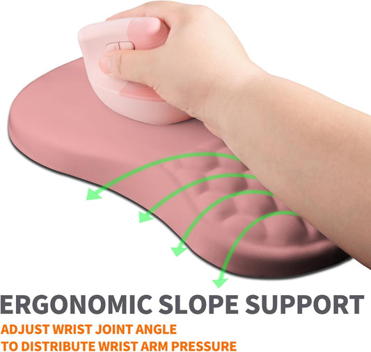 Ergonomic Joint Wrist Support Mouse Pad with Memory Foam Cushion Massage Bump, Carpal Tunnel Pain Relief Mousepad Slope Design for Wrist Rest, 11.8x7.9 in, Pink