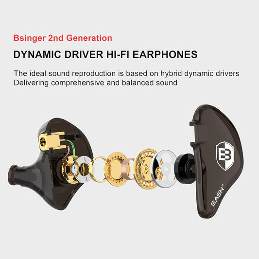 BASN in Ear Monitor Headphones for Musicians, Bsinger 2nd Generation Sound Isolating Earphones with Dual Dynamic Drivers Detachable MMCX Cable (Brown)…