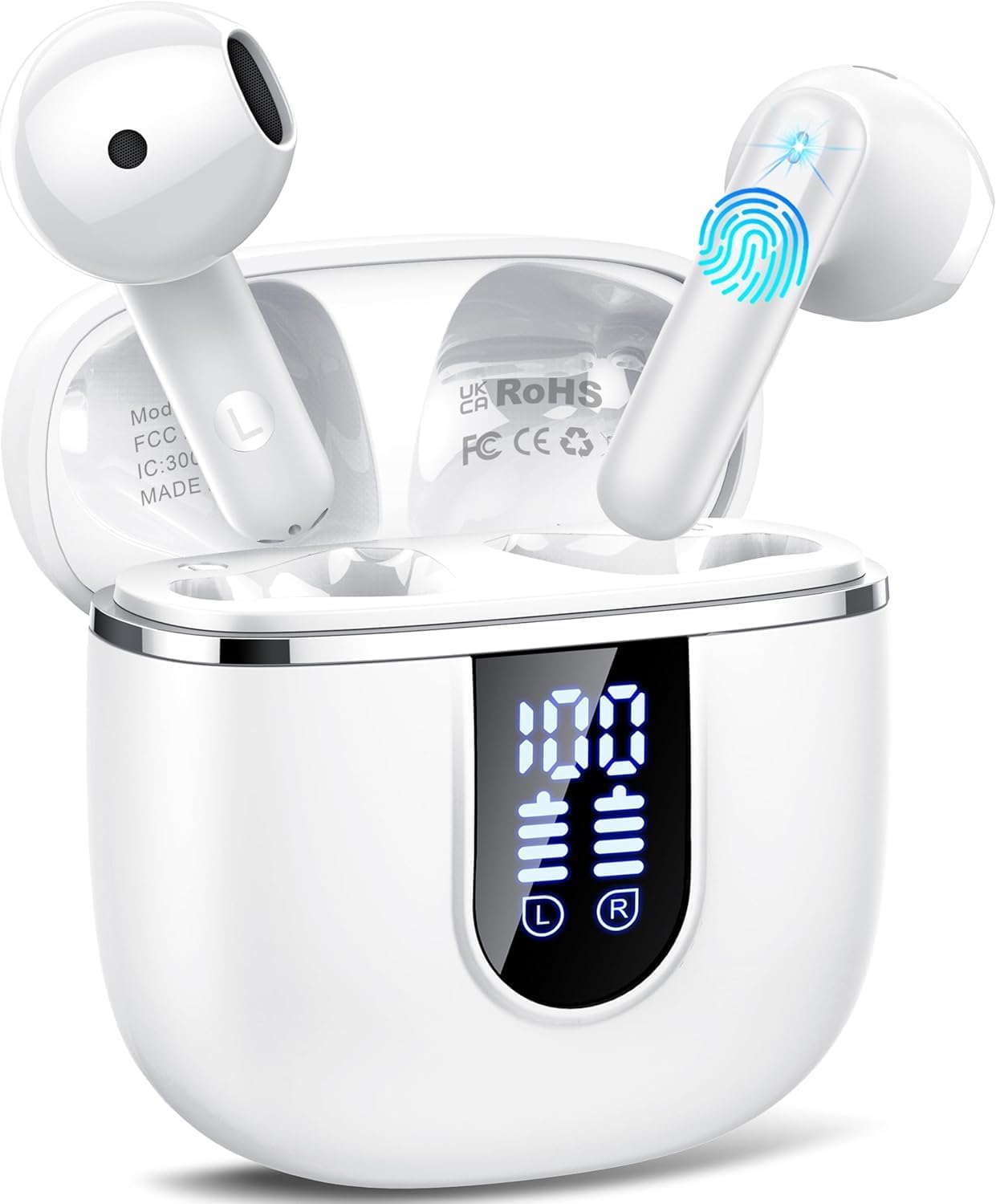 Wireless Earbuds, Bluetooth 5.4 Headphones with 3D Bass Stereo, 40H Ultralight in-Ear Buds, Bluetooth Earbuds with 4 ENC Noise Cancelling Mic, USB-C, IP7 Waterproof Earphones for Android iOS, Milky