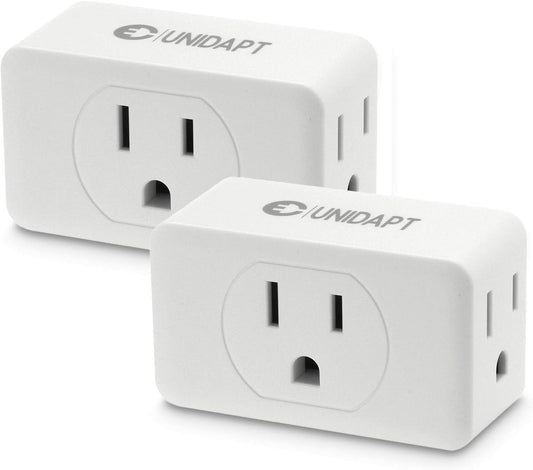 Unidapt Multi Plug Outlet Extender 2 Pack - 3 Way Wall Outlet Splitter, Cruise Ship Essentials Power Plug Adapter, Compact Travel Wall Tap Expander, Flat Angled Design, Home, Office, Dorm - White