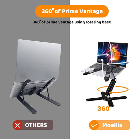 Laptop Stand with 360 Rotating Base, Computer Notebook Laptop Riser Metal Holder for Desk Collaborative Work, Fully Foldable for Easy Storage, Fits All MacBook, Laptops up to 16 inches, Black
