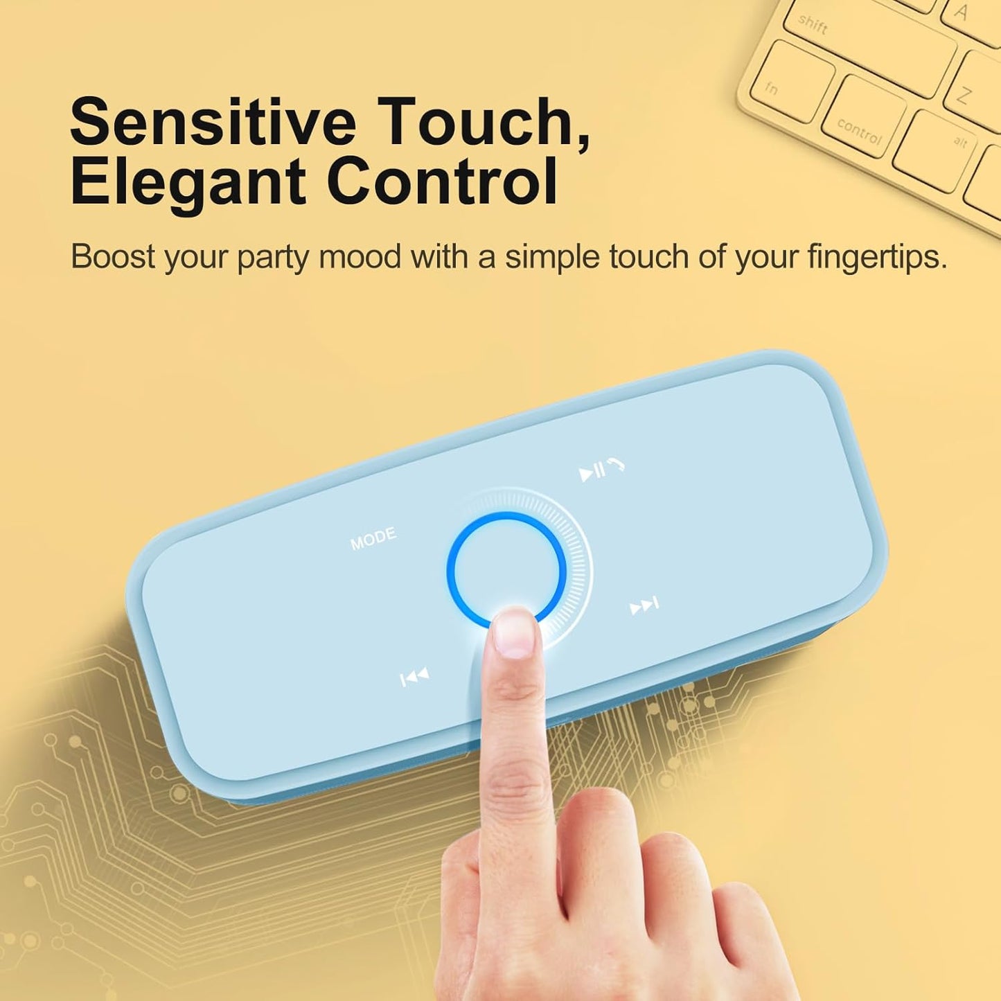 DOSS SoundBox Touch Wireless Bluetooth Speaker with 12W HD Sound and Bass, IPX5 Water-Resistant, 20H Playtime, Handsfree, Portable for Office, Home, Outdoor, Travel- Light Blue