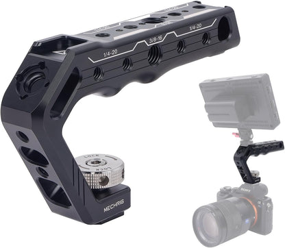 Cold Shoe Camera Handle Grip with ARRI Pin & Triple Threads - CNC Aluminum Top Handle for DSLR/Camera Cage/Monitor/Microphone (15kg Load) 62078