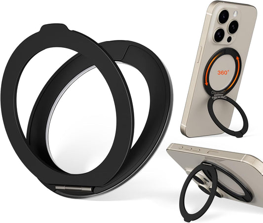 COOLQO Upgraded Magnetic Phone Ring Holder Stand, Super Magnet Cell Phone Grip Finger Kickstand Compatible with MagSafe Mag Safe Accessory for iPhone All Smartphones (1-Black)