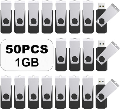 TOPESEL 50PCS 1GB USB 2.0 Flash Drives Bulk Pack Swivel Memory Stick Thumb Drives Pen Drive (1gig, 50 Pack, Black)