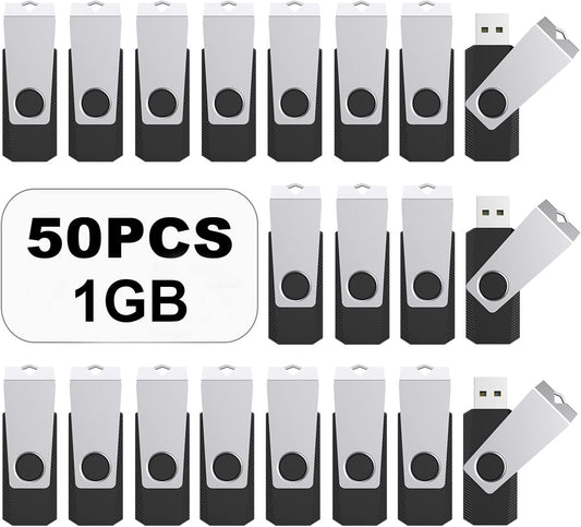 TOPESEL 50PCS 1GB USB 2.0 Flash Drives Bulk Pack Swivel Memory Stick Thumb Drives Pen Drive (1gig, 50 Pack, Black)
