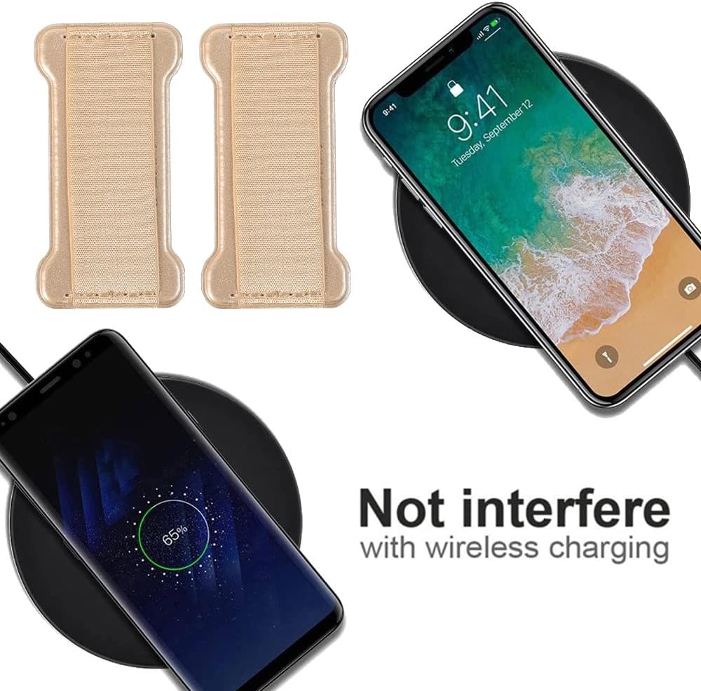 Phone Grip Holder for Hand, Universal Finger Strap Phone Holder, Finger Selfie Grip Compatible with Most Smartphones (Gold) - 2Pack