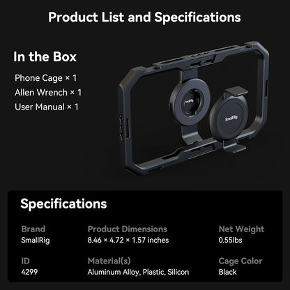 SmallRig Universal Quick Release Phone Cage, Aluminium Alloy Magnetic Smartphone Video Rig Support for MagSafe, Phone Video Rig for iPhone 16 15 14 Pro Max for Samsung for Huawei and More