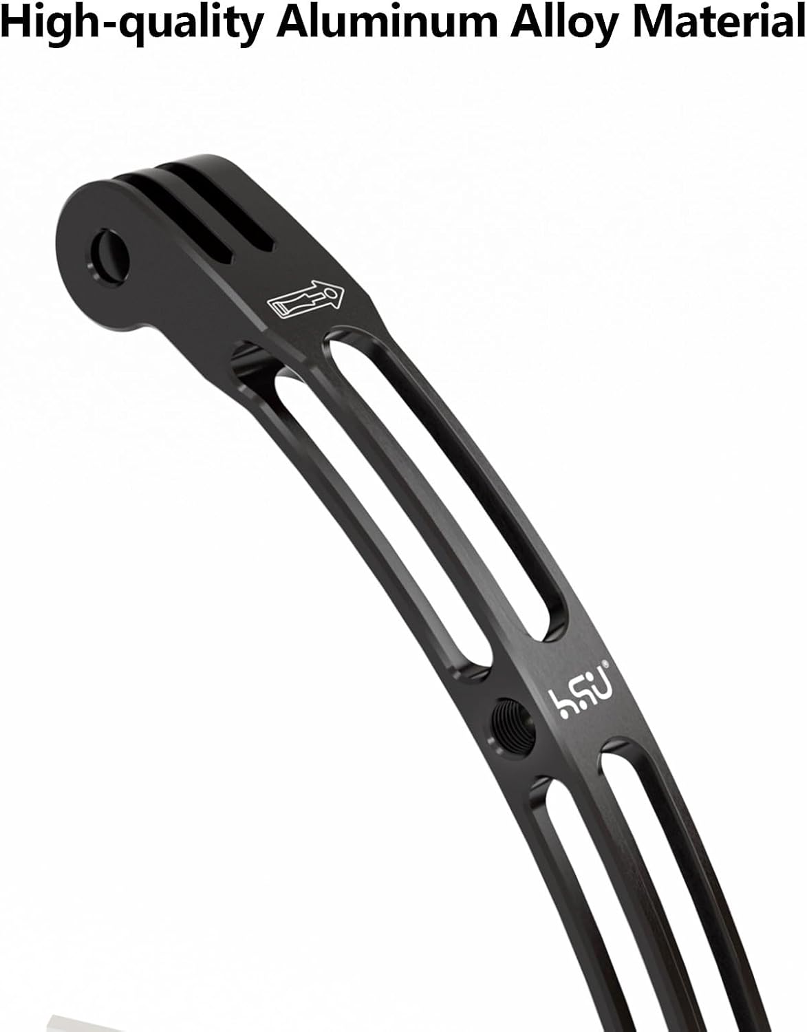 HSU Aluminum Alloy Curved Extension Arm (5.3”) Metal Pole Mount Helmet Stick Extension Arm Mount for GoPro Hero 13/12/11/10/9/8/7/6 Black, DJI Osmo Action 4/3 and More Action Cameras (Black)