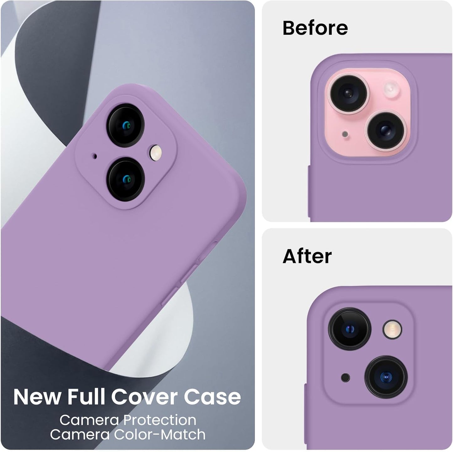 FireNova Designed for iPhone 15 Case, Silicone Upgraded [Camera Protection] Phone Case with [2 Screen Protectors], Soft Anti-Scratch Microfiber Lining Inside, 6.1 inch, Light Purple