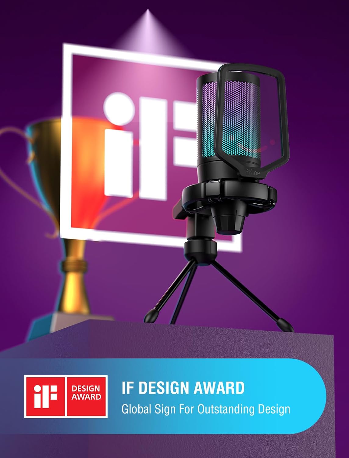 FIFINE Gaming USB Microphone for PC PS5, Condenser Mic with Quick Mute, RGB Indicator, Tripod Stand, Pop Filter, Shock Mount, Gain Control for Streaming Discord Twitch Podcasts Videos- AmpliGame