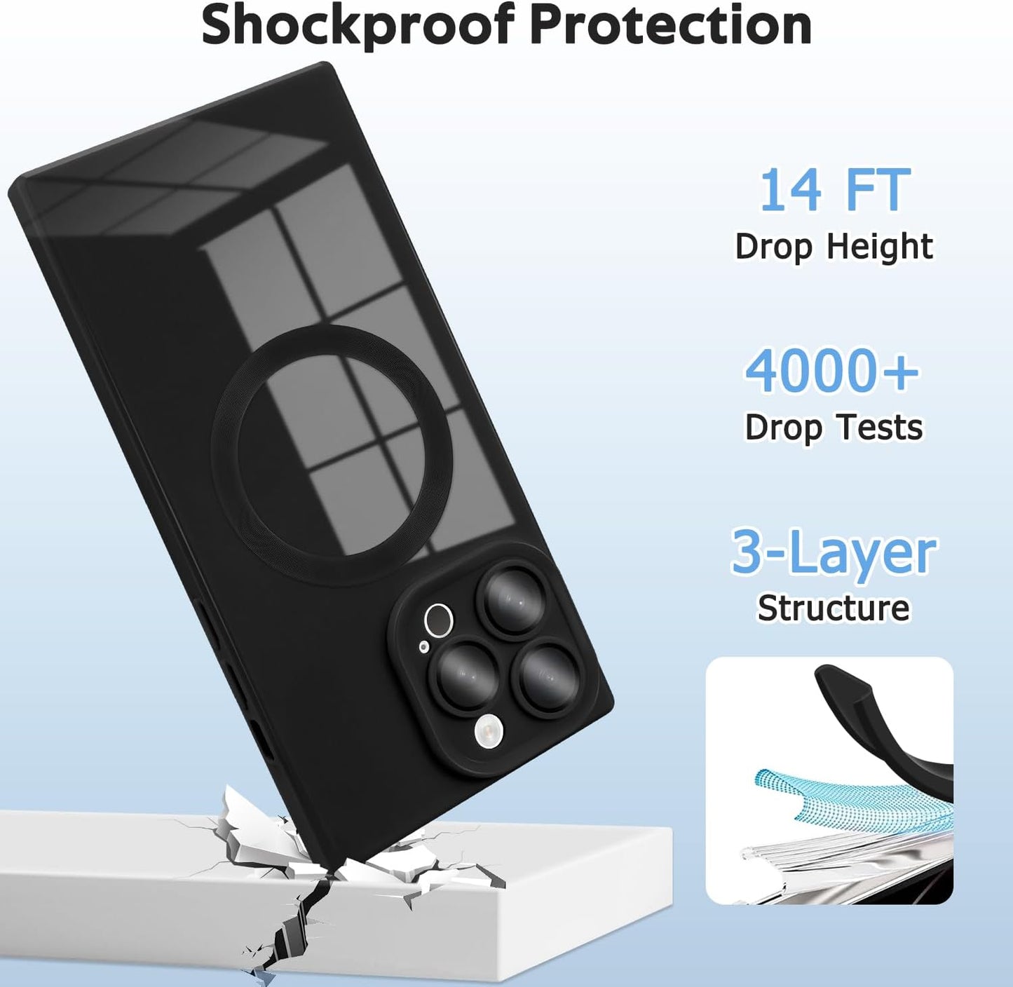 Designed for iPhone 15 Pro Max Case Compatible with Magsafe Cover Camera Lens Protector Military Grade Protection Shockproof Soft TPU Slim Magnetic Phone Case for iPhone 15 Pro Max Black