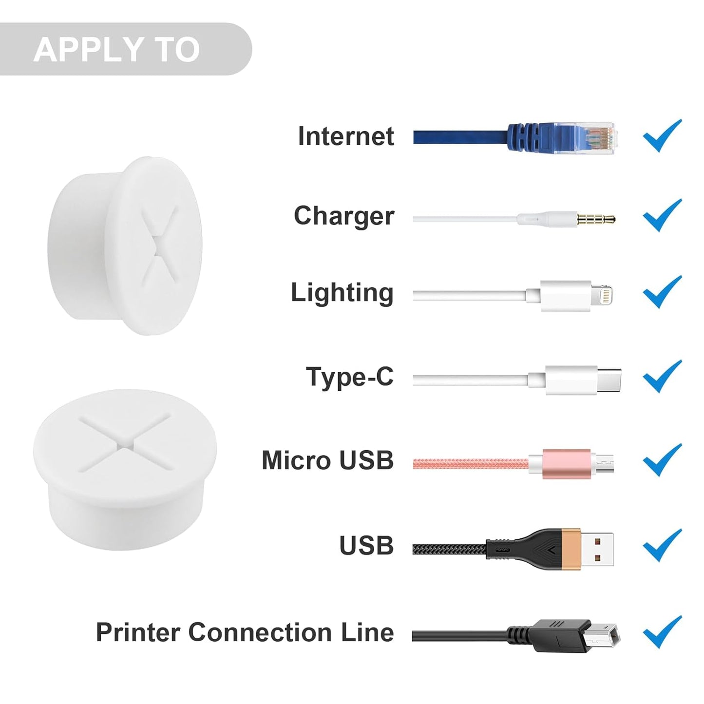 Desk Grommet,3/4 Inch Flexible Rubber Grommets, Silicone Cable Cord Grommet Wire Hole Cover for Desk, Table and Other Furnitures(12Pack)