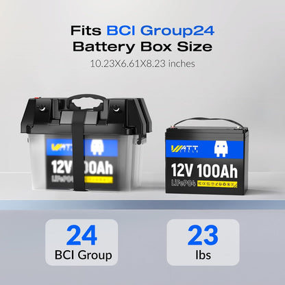 LiFePO4 Lithium Battery 12V 100Ah, Use EV Grade A+ Cell, Buit-in 100A BMS, Low Temperature Protection, Up to 15000 Cycles -Perfect for RV, Solar System, Trolling Motor, etc.