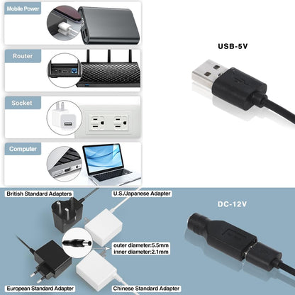Dual 80mm Cooling Fan - 10-Speed USB 5V/DC 12V Power, IPX5 Waterproof for Tablet, TV, Router, Xbox, DVR, Computer Cabinet, Greenhouse & Kennel Component Cooling