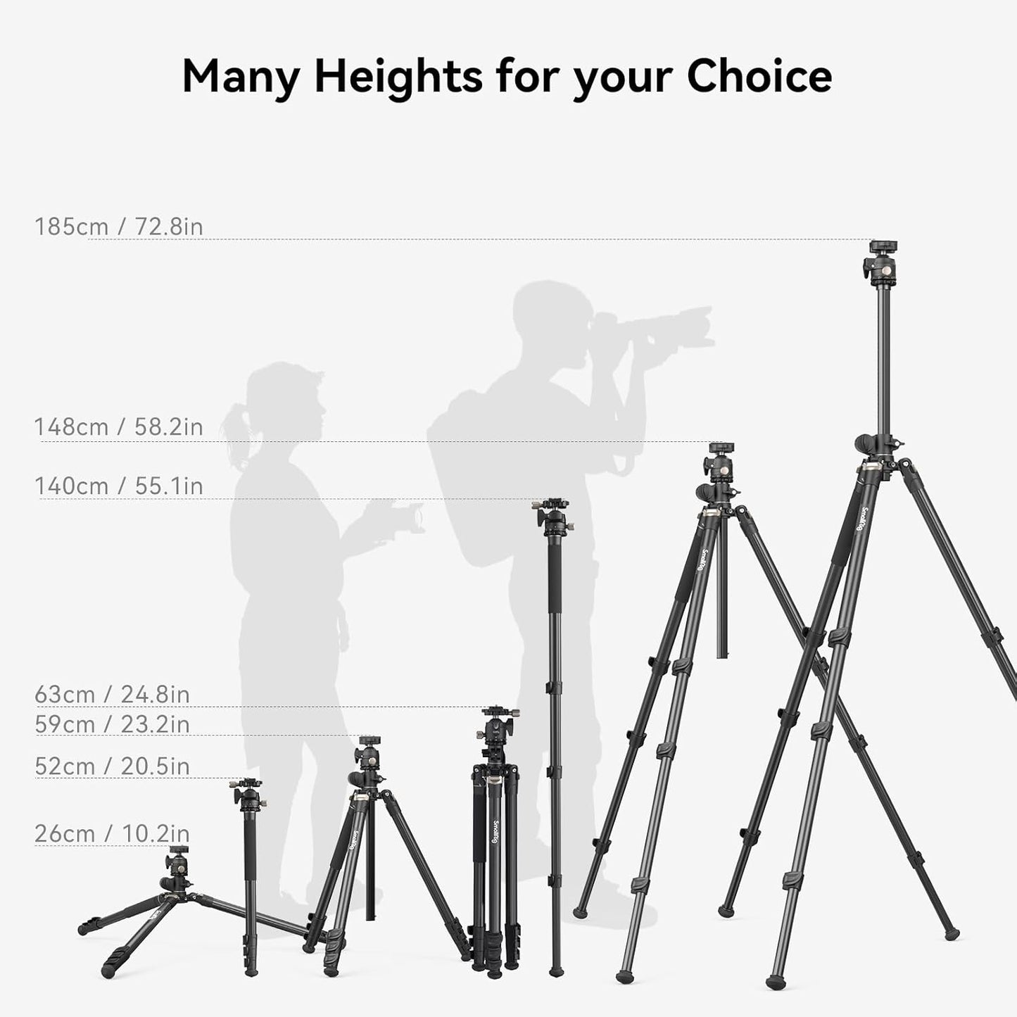 SmallRig CT200 72.8"/200cm Horizontal Overhead Tripod for Camera with Smartphone Holder & Carrying Bag, 33lb Max Load Aluminum Horizontal Camera Tripod for Overhead Shots