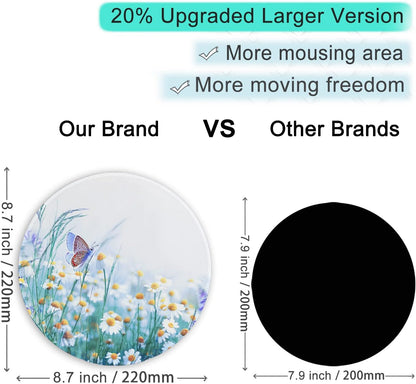 ITNRSIIET Round Mouse Pad with Stitched Edge Premium-Textured Waterproof Non-Slip Rubber Base Desktop Protection Mat Diameter 8.7 inches, Butterfly Chrysanthemum