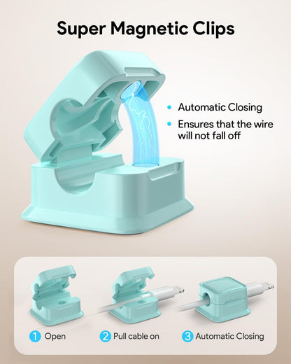 8 Pack Magnetic Cord Organizer, Easy Secure Adhesive Cable Management, Wire Holder Keeper Organizer Management, Hide Or Organize Phone USB Charger Cable for Home,Office,Car,Desk,Nightstand-Blue