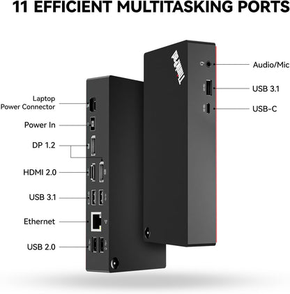 Thinkpad 40AY0090 Universal Hybrid USB-C with USB-A Docking Station for Lenovo Laptop, 3 External Displays, Comes with ITSPWR HDMI 4K Cable + DP Cable+ Cleaning Cloth