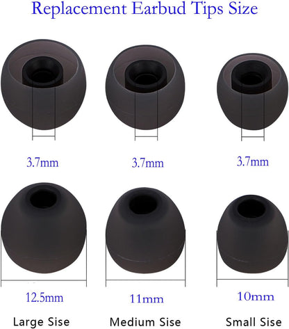 Earbud Tips Replacement Earbud Tips Ear Bud Replacement Pieces Silicone Soft and Comfortable Fit for Inner Hole from 3.8mm - 5.1mm Earphones 9 Pairs S/M/L Gray-Black