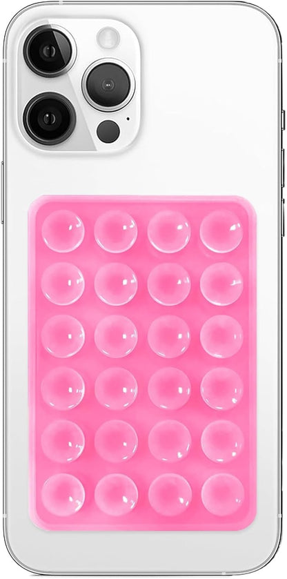 Silicone Suction Phone Case Mount, Non Slip Sticky Phone Grip for Cellphone, Silicon Adhesive Suction Cup Phone Mount, Strong Grip Holder for Selfies and Videos (Pink)