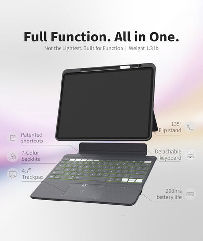 EIP Keyboard Case for iPad Pro 13 inch M4 (2024), 13” Magnetic Detachable Keyboard with Patented Stylus Shortcuts, Adjustable Stand, Seven-Color Backlit [Not for Pro 12.9” 3-6th] [Not for Air 13”].