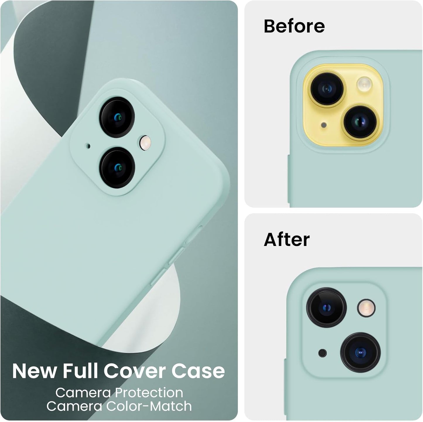 FireNova Designed for iPhone 14 Case, Silicone Upgraded [Camera Protection] Phone Case with [2 Screen Protectors], Soft Anti-Scratch Microfiber Lining Inside, 6.1 inch, Mint Green