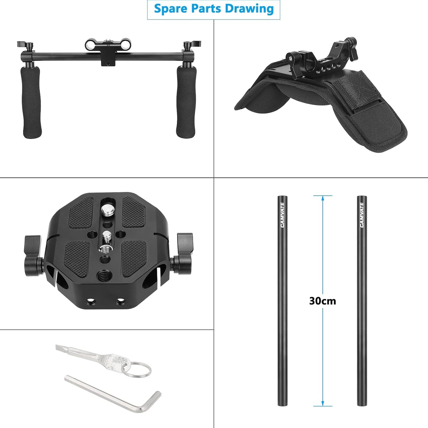 CAMVATE Handheld Shoulder Mount Kit with Sliding Base Plate & Sponge-Covered Handgrip Pair for DSLR Camera - 3029