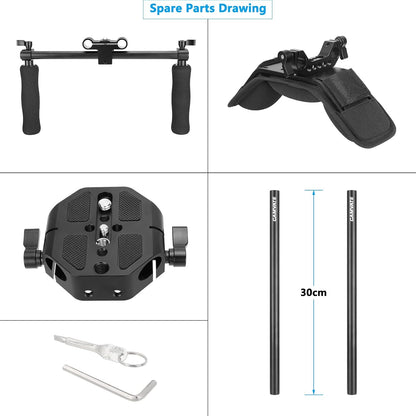 CAMVATE Handheld Shoulder Mount Kit with Sliding Base Plate & Sponge-Covered Handgrip Pair for DSLR Camera - 3029
