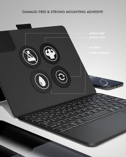 Universal Keyboard Case for 9-11 Inch Tablets, Bluetooth Detachable Keyboard for Android Tablets/iPads/Galaxy Tabs, Magnetic Backlit Keyboard with Washable Adhesive Mount & Any-Angle Stand & Trackpad