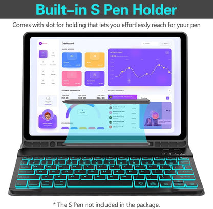 Galaxy Tab A9 Plus Case with Keyboard 5G 11 Inch 2023 (SM-X210/X216/X218), 7 Color Backlit Detachable Tablet Keyboard Cover with S Pen Holder for Samsung Galaxy Tab A9+ 11" (Black)