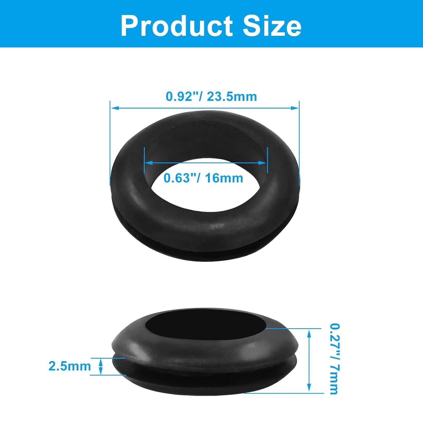 24 Pcs Rubber Grommets, 5/8" Inside Diameter 3/4" Drill Hole Rubber Wire Grommets O Ring Grommets for Wire, Firewall, Cables, Plugs, Automotive(Black)