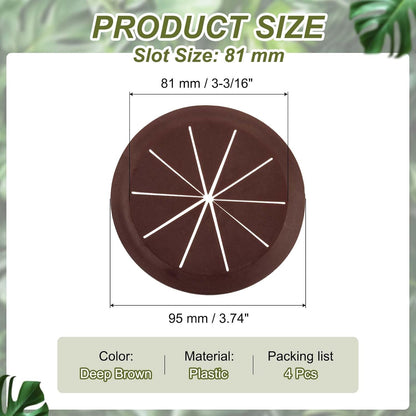 PATIKIL Desk Grommet 3-3/16", 4 Pcs Round Cable Grommet Cord Hole Cover with Adhesive Tape Flexible Table Wire Organizer for Office Home Table Countertop, Deep Brown