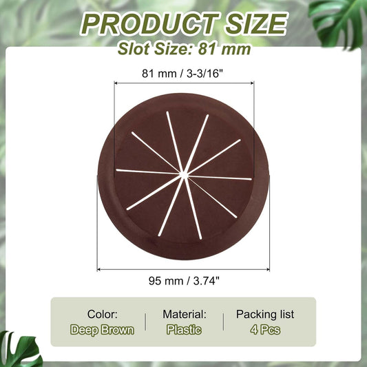 PATIKIL Desk Grommet 3-3/16", 4 Pcs Round Cable Grommet Cord Hole Cover with Adhesive Tape Flexible Table Wire Organizer for Office Home Table Countertop, Deep Brown