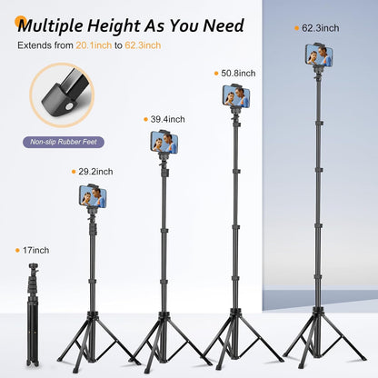 Aureday 62" Phone Tripod Accessory Kits, Camera & Cell Phone Tripod Stand with Wireless Remote and Universal Tripod Head Mount, Perfect for Selfies/Video Recording/Vlogging/Live Streaming